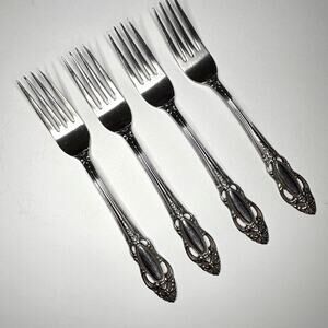Vintage United Silver Co Artistic Rose Dinner Fork 7-1/4 Stainless 4pcs Pierced